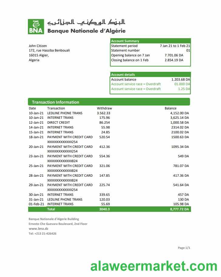 Algeria Banque nationale d'Algerie (BNA) excel